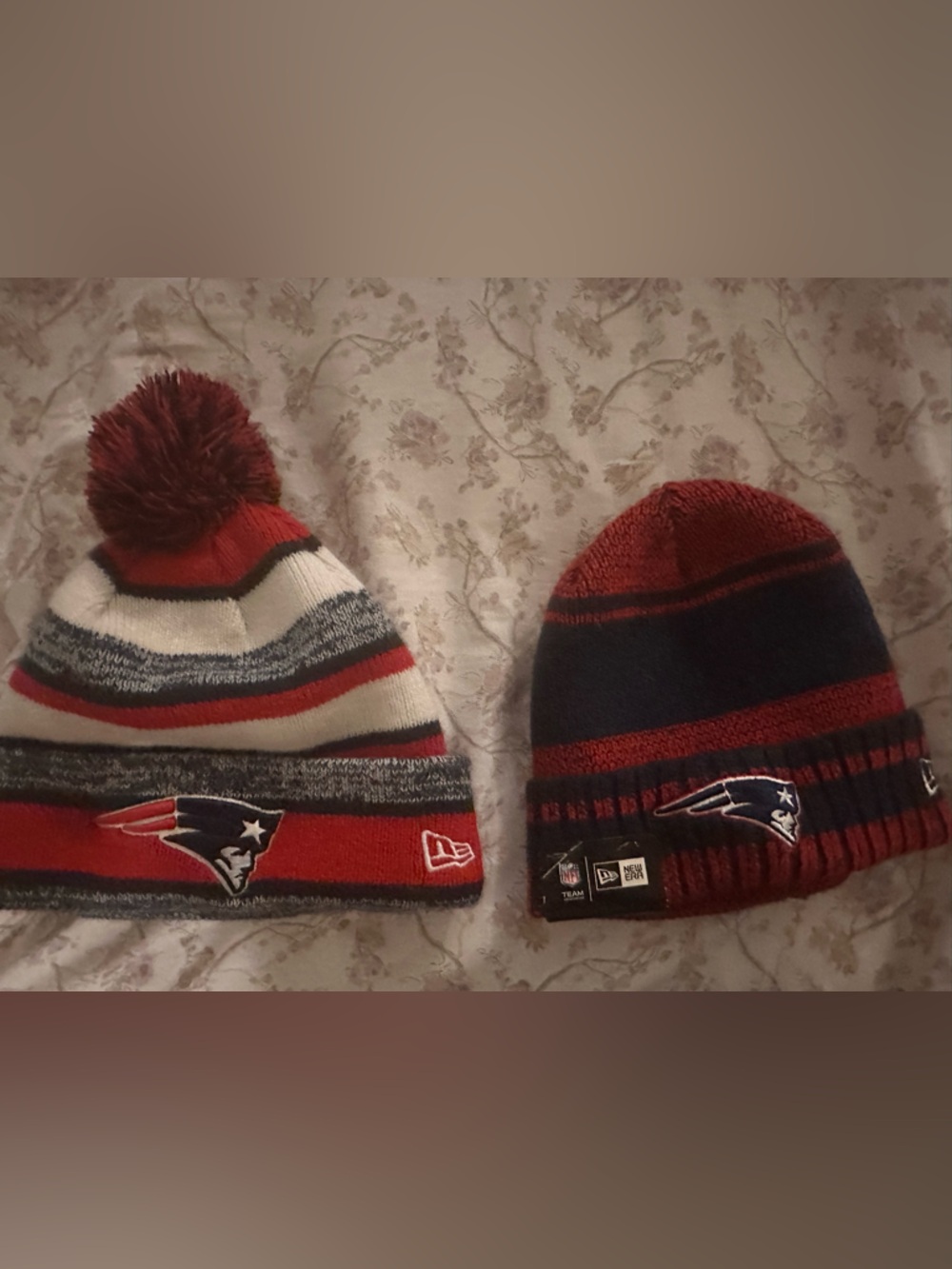 New Era  Red, Navy & White Patriots Knit Beanie Duo with Pom